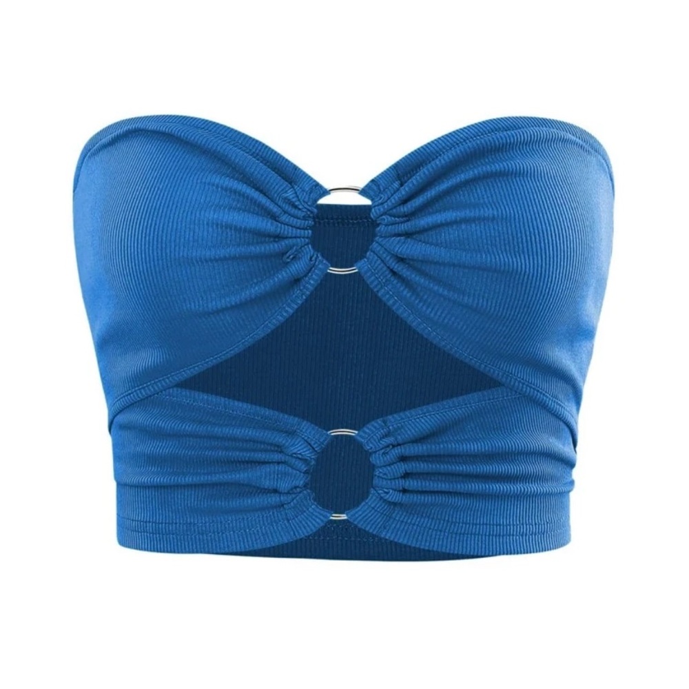 SHEIN Blue Ring Link Strapless Crop Top